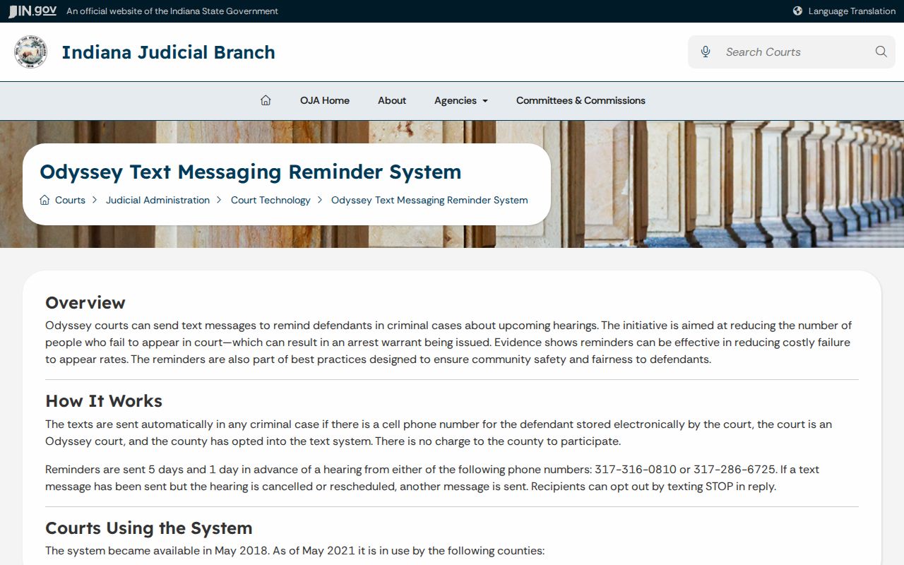 Howard County court calendar Odyssey text reminders
