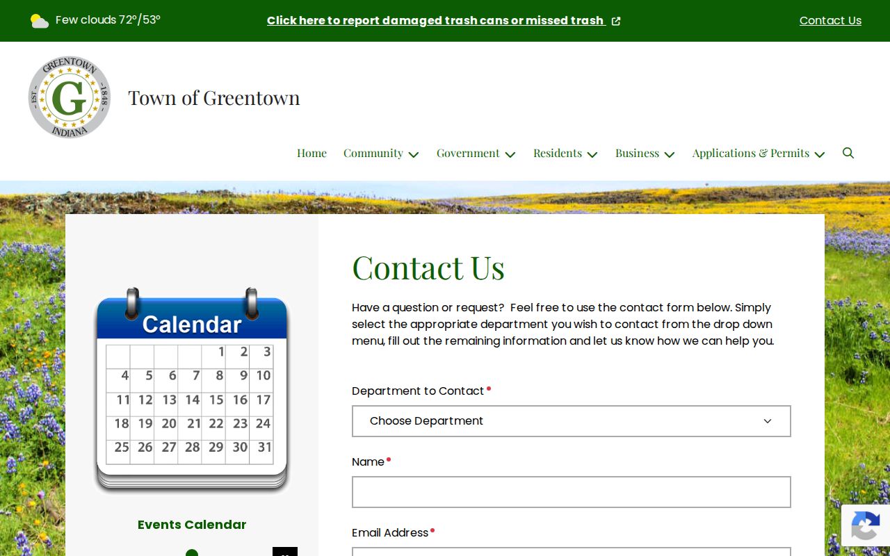 Greentown contact form for public record and court docket routing