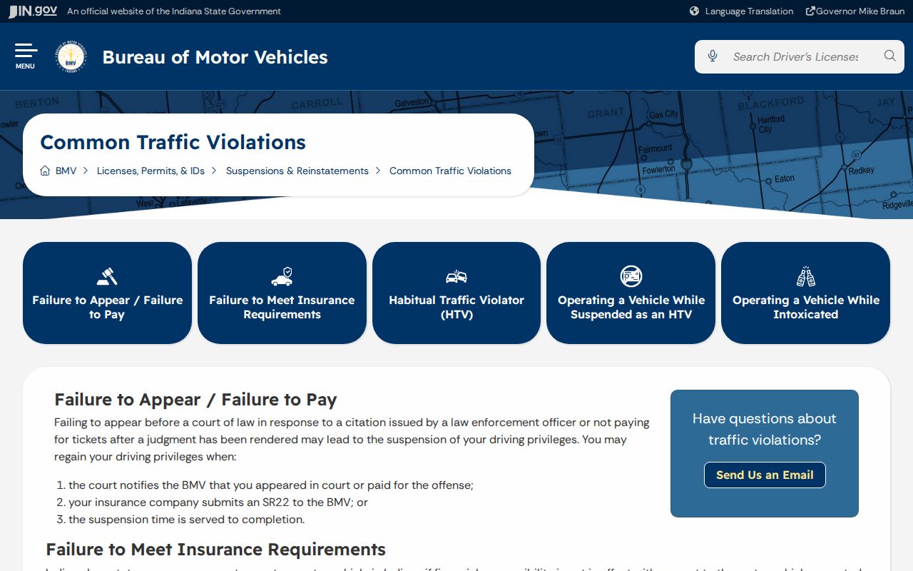 Howard County traffic court records and Indiana BMV consequences