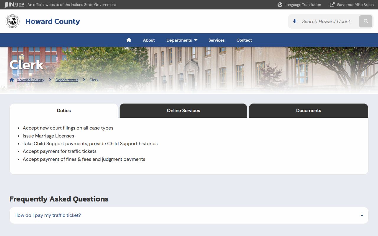 Howard County court docket Clerk page